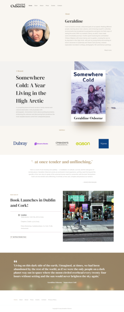 Author's full home page website view